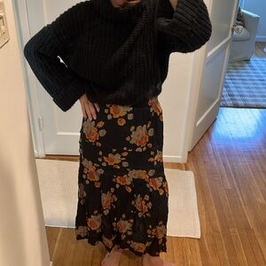 The Great Black Floral Silk Skirt